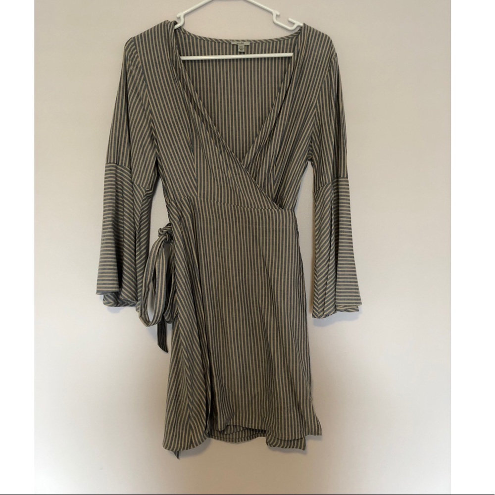 Striped Wrap Dress with Bell Sleeve